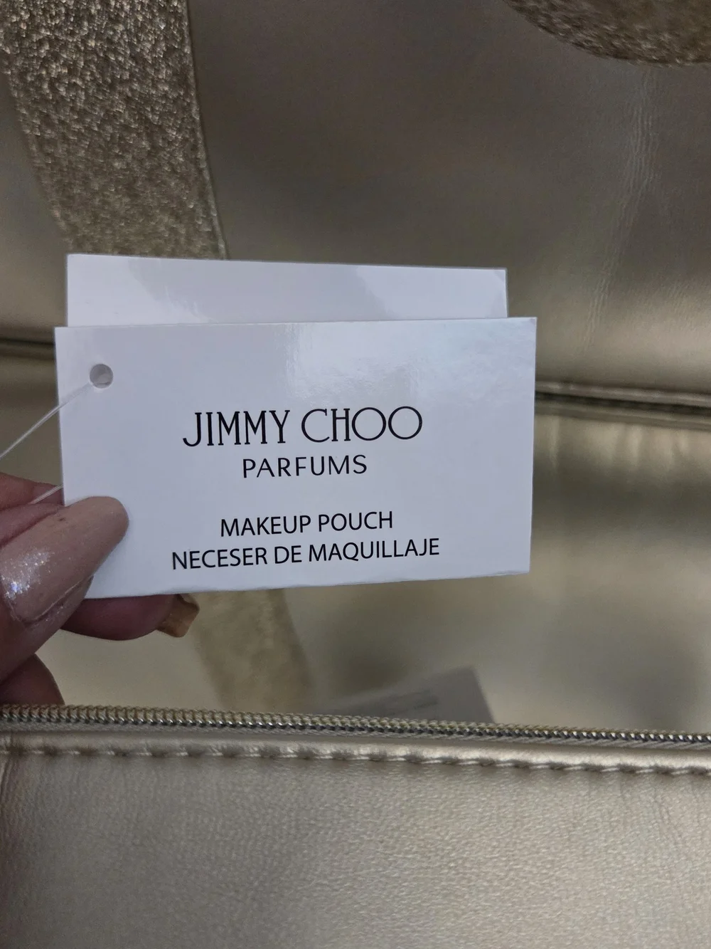 NWT Jimmy Choo Metallic Gold Tote with Glitter Strap and matching  Pouch